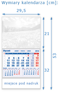 schemat - typowe wymiary kalendarza jednodzielnego grupa opisu nr N-1D