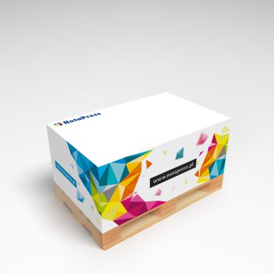 Obrazek mini-paletki reklamowe z nadrukiem na kartkach i bokach. Najlepsza reklama dla branży TSL.