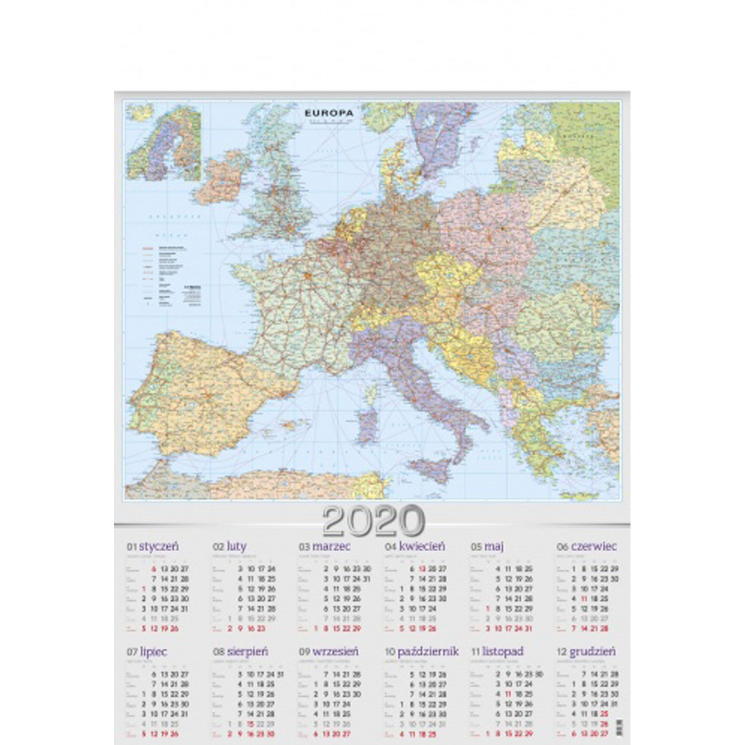 Kalendarz Europa z 2020 roku