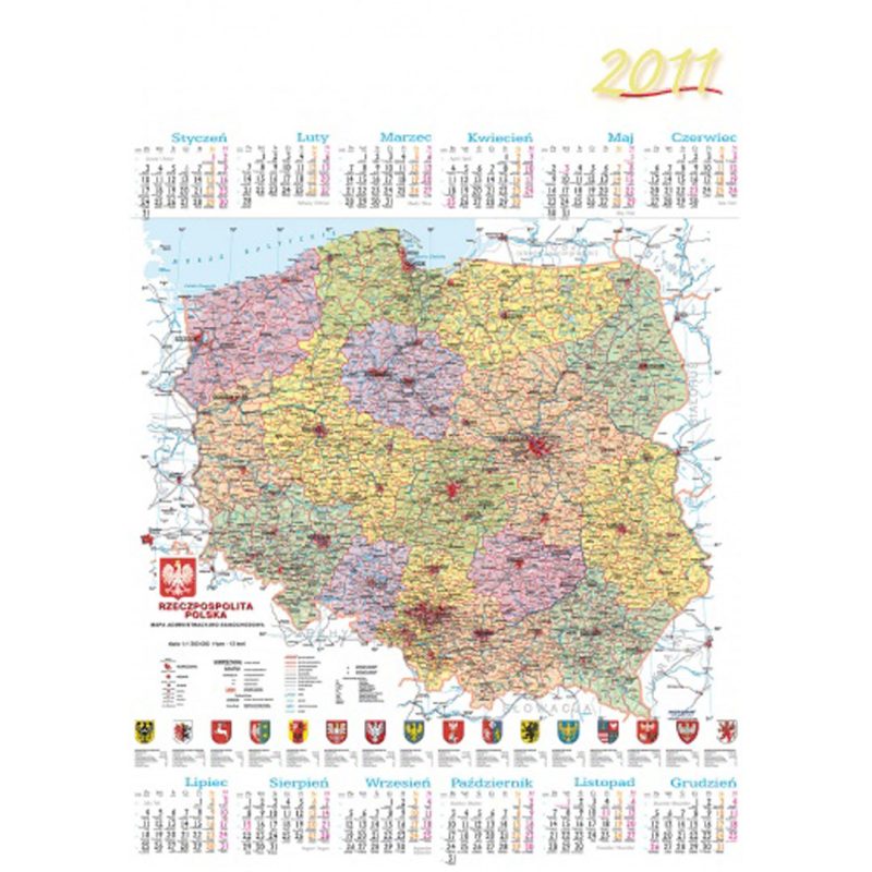Kalendarz Mapa Polski (adm.-sam.) z 2011 roku