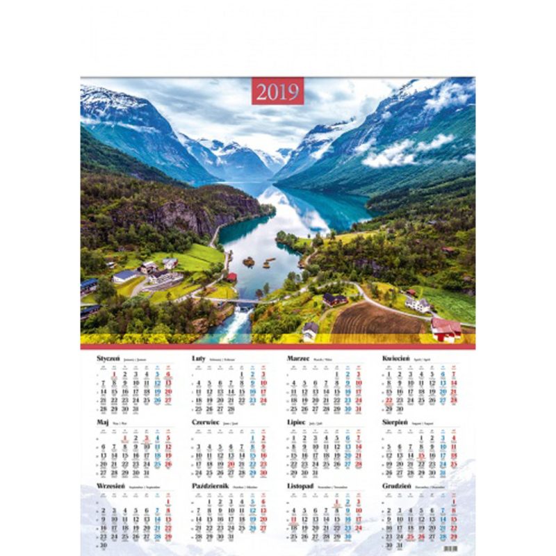 Kalendarz Norweski fiord z 2019 roku
