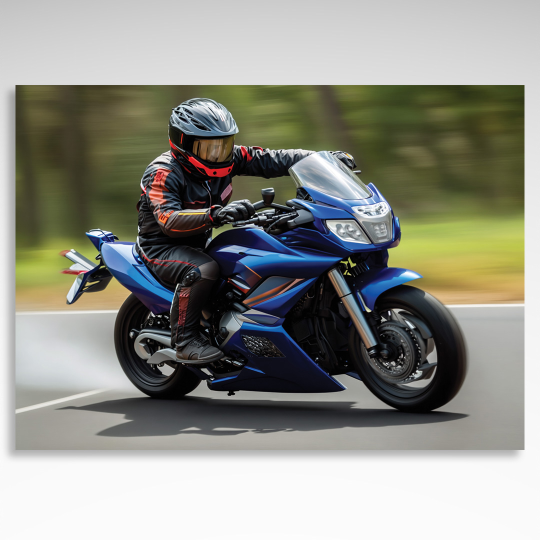 Kalendarz trójdzielny Motocyklista niebieski motor na drodze z kierowcą