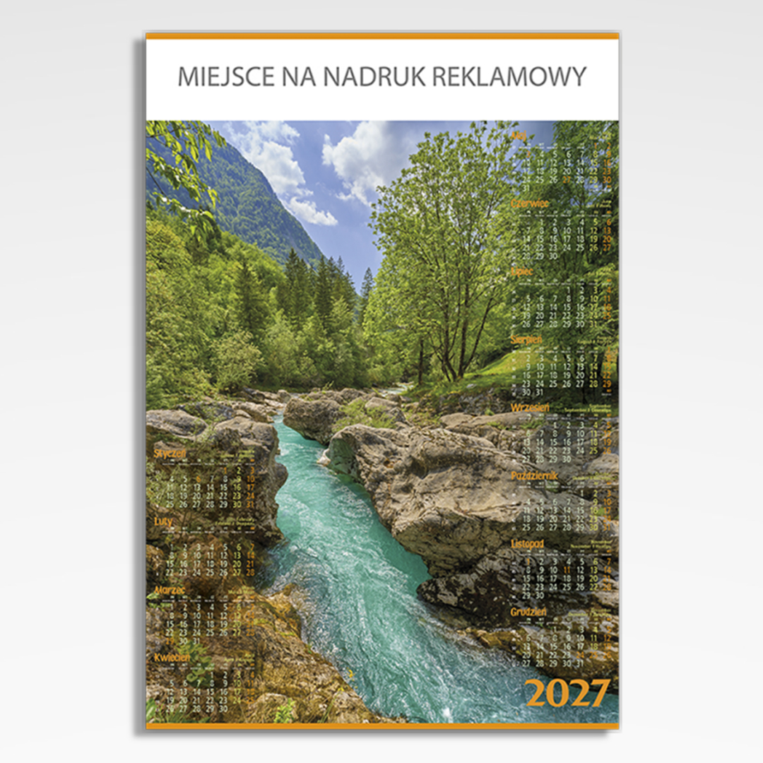 Kalendarz planszowy Potok, widok kalendarza plakatowego B1 z potokiem