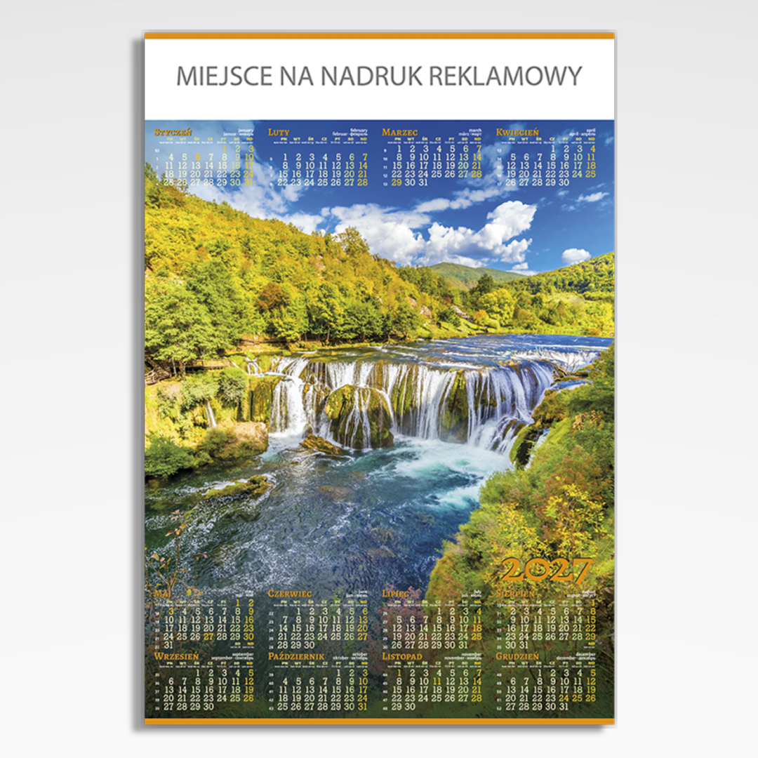 Kalendarz planszowy Wodospad, widok kalendarza plakatowego B1 z wodospadem