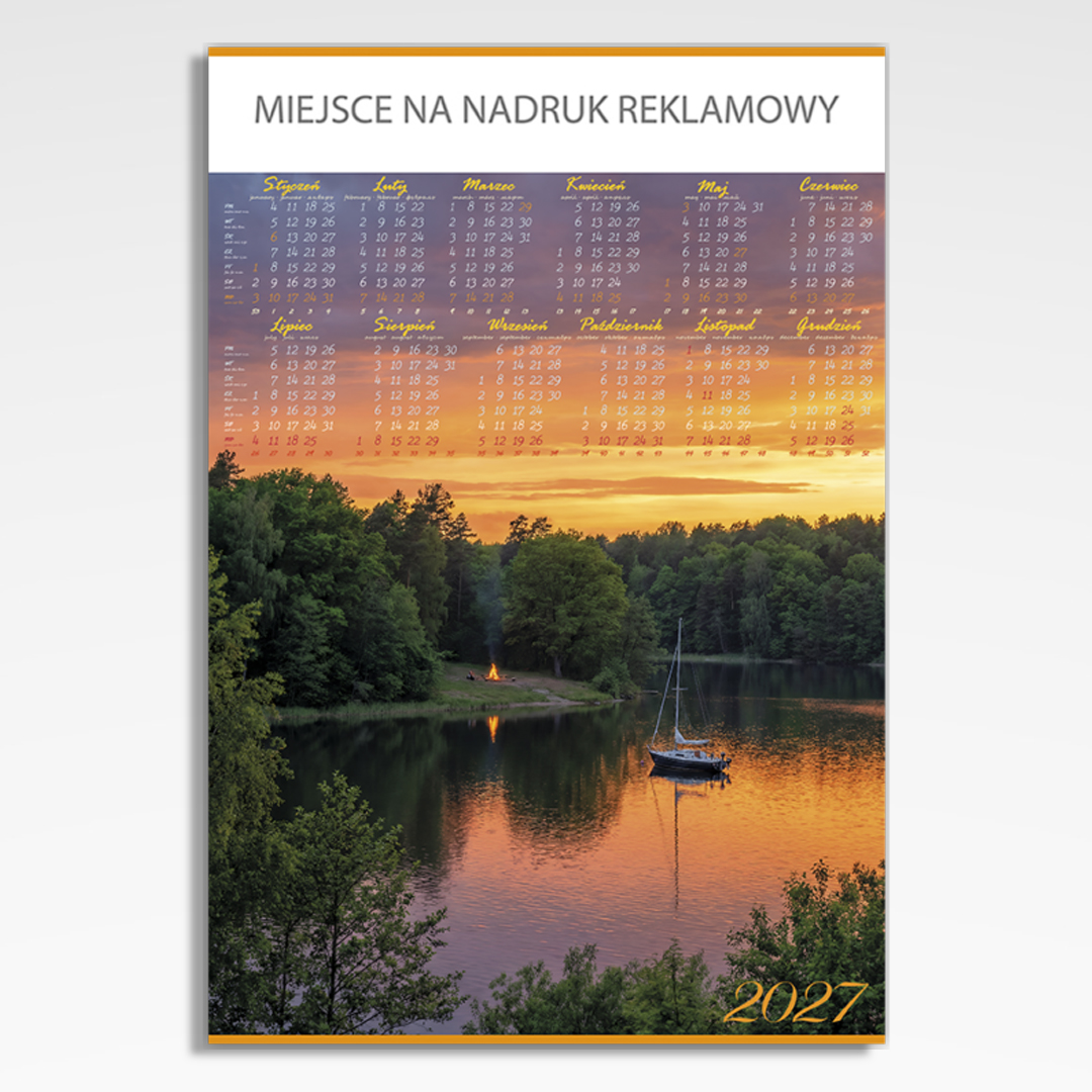 Kalendarz planszowy Zachód, widok kalendarza plakatowego B1 z zachodem słońca