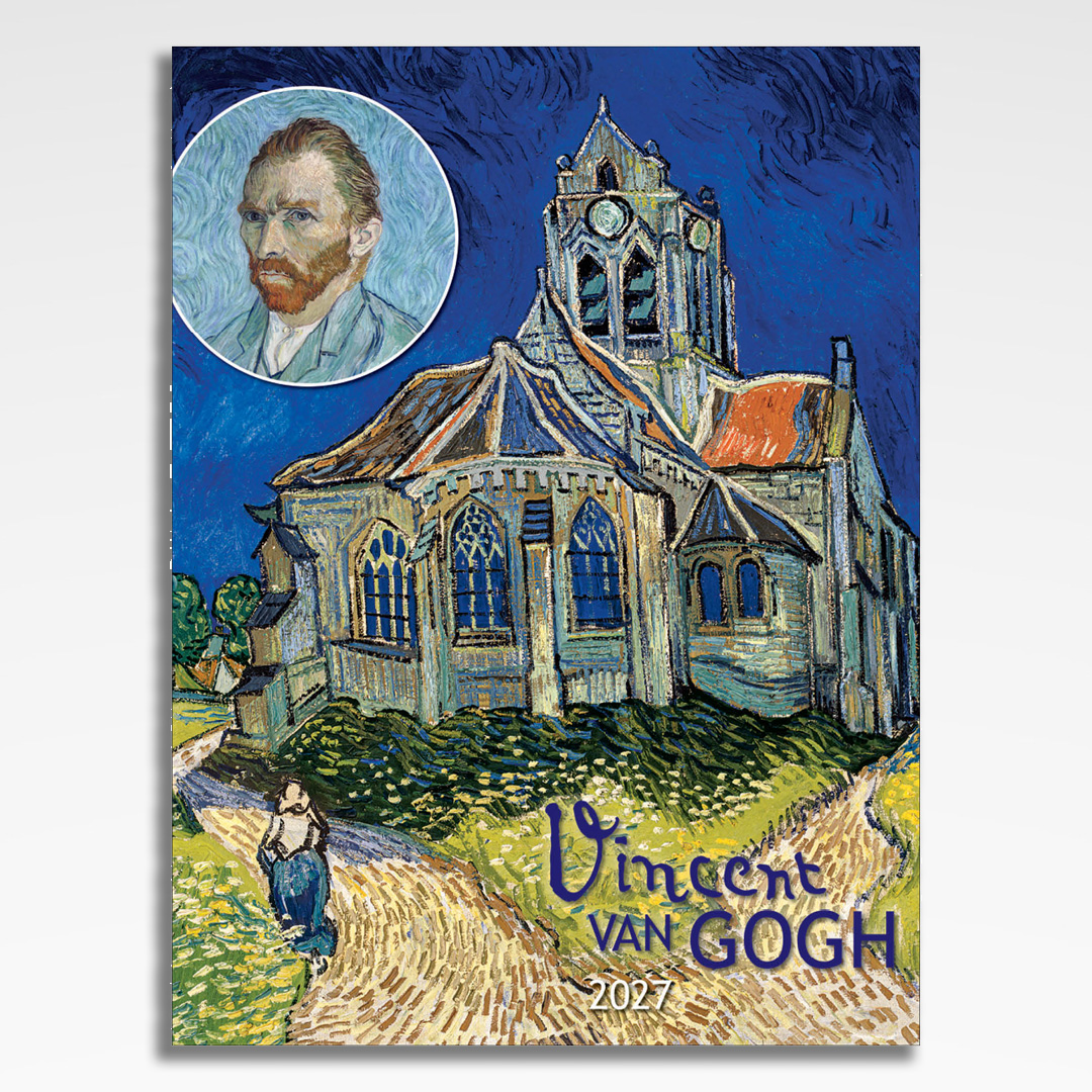 kalendarz wieloplanszowy vincent van gogh, okładka kalendarza z grafiką tematyczną i spiralą Wire-O