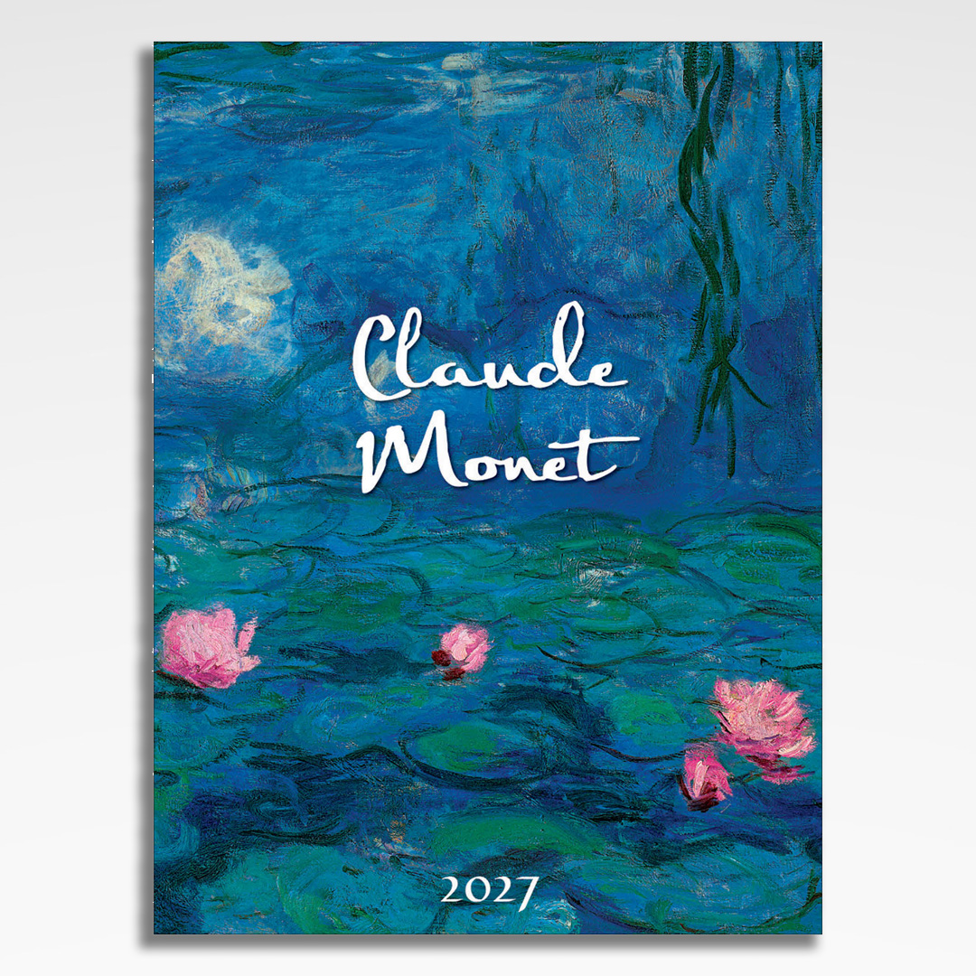 kalendarz wieloplanszowy claude monet, okładka kalendarza z grafiką tematyczną i spiralą Wire-O