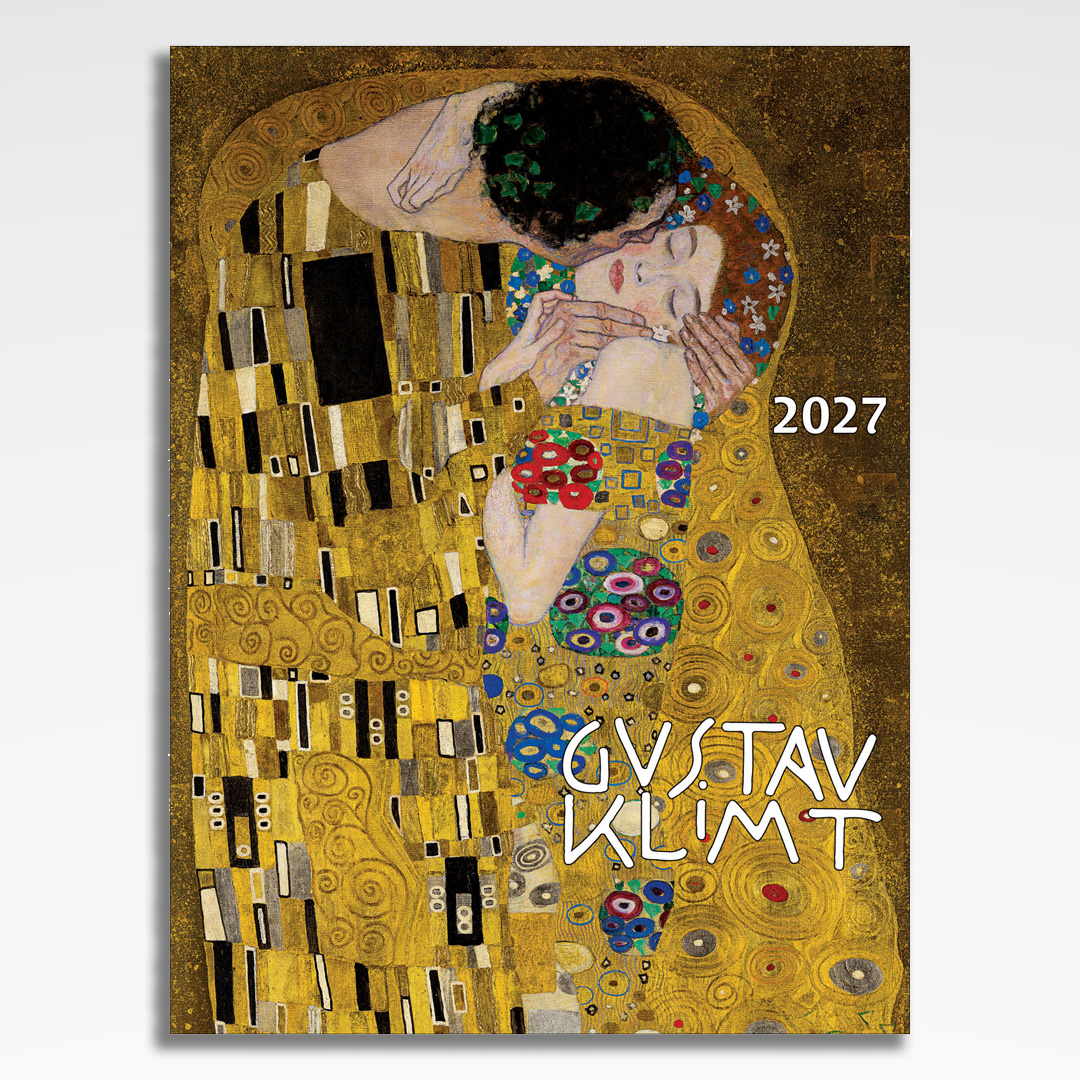 kalendarz wieloplanszowy gustav klimt, okładka kalendarza z grafiką tematyczną i spiralą Wire-O