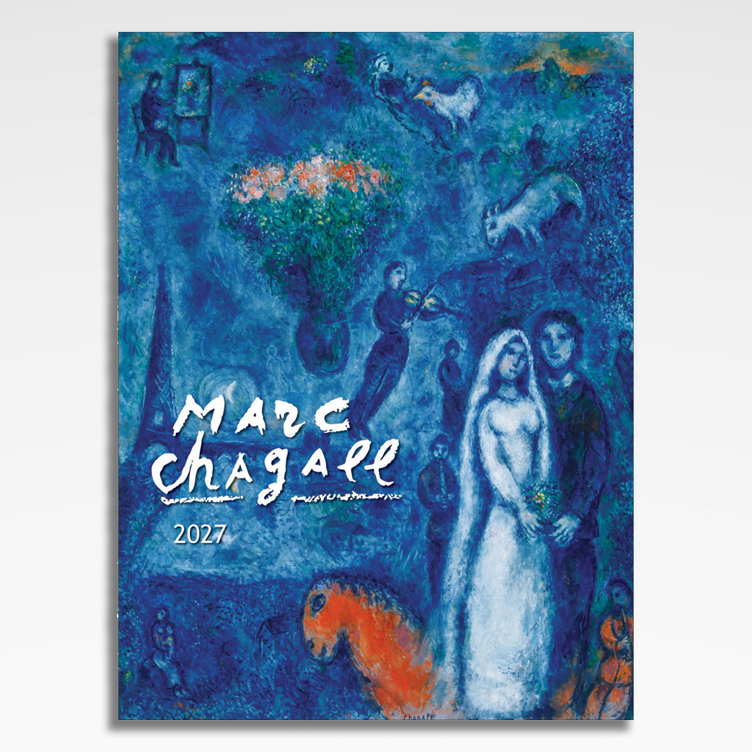 kalendarz wieloplanszowy marc chagall, okładka kalendarza z grafiką tematyczną i spiralą Wire-O