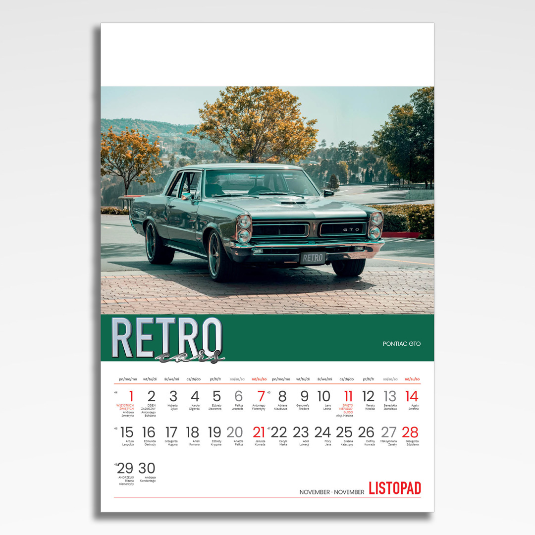 Kalendarz wieloplanszowy Retro Cars (20szt.) - 14 kalendarz wieloplanszowy retro cars, plansza listopad z grafiką tematyczną