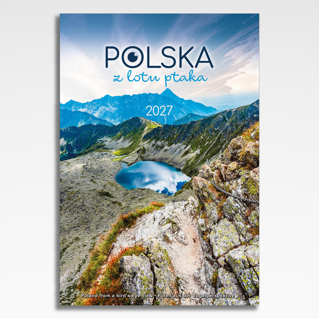 kalendarz wieloplanszowy polska z lotu ptaka, okładka kalendarza z grafiką tematyczną i spiralą Wire-O