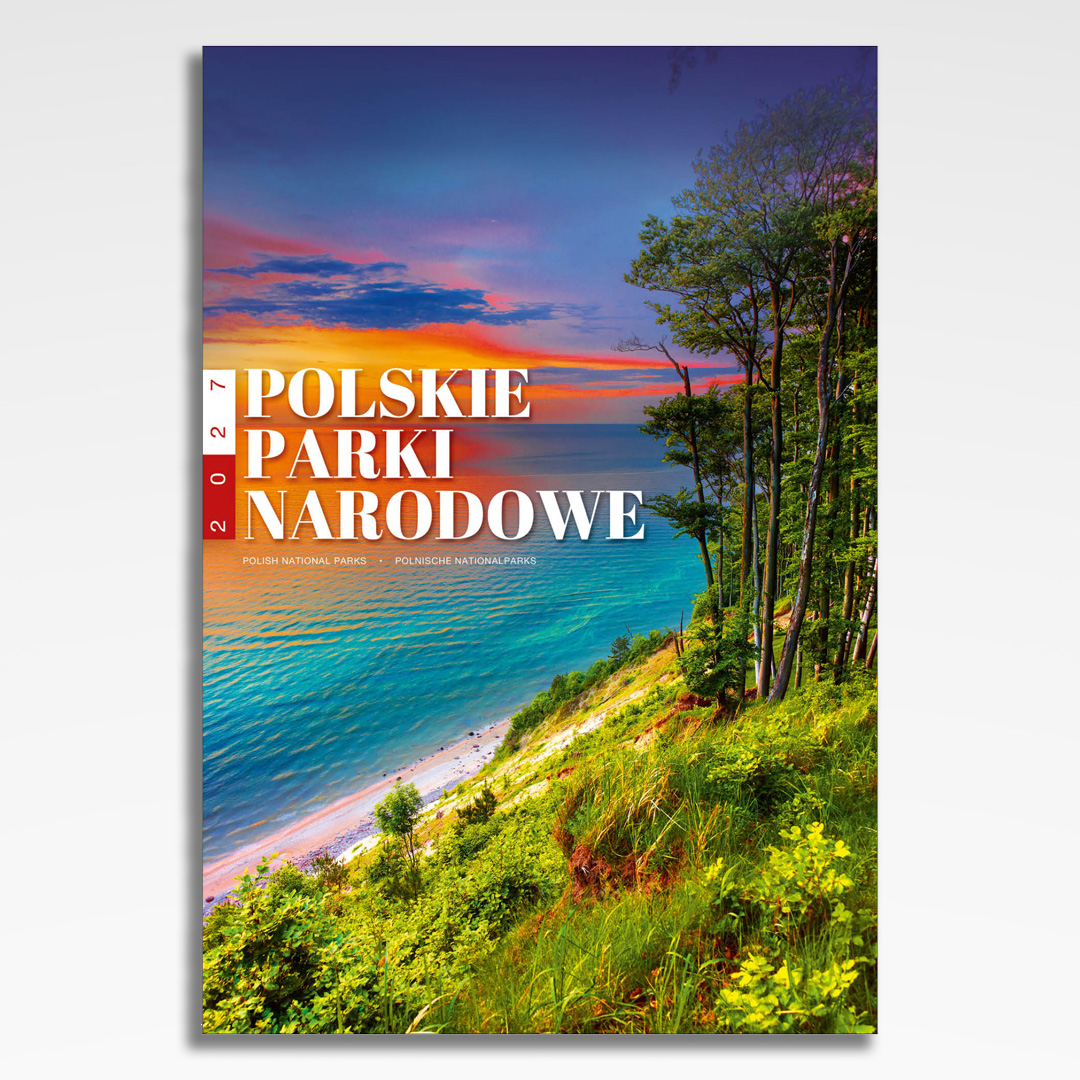 kalendarz wieloplanszowy polskie parki narodowe, okładka kalendarza z grafiką tematyczną i spiralą Wire-O