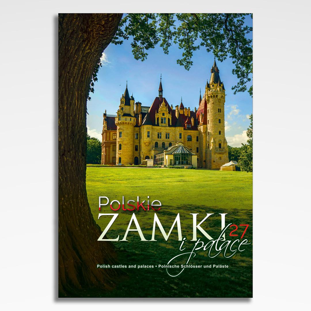 kalendarz wieloplanszowy polskie zamki i palace, okładka kalendarza z grafiką tematyczną i spiralą Wire-O