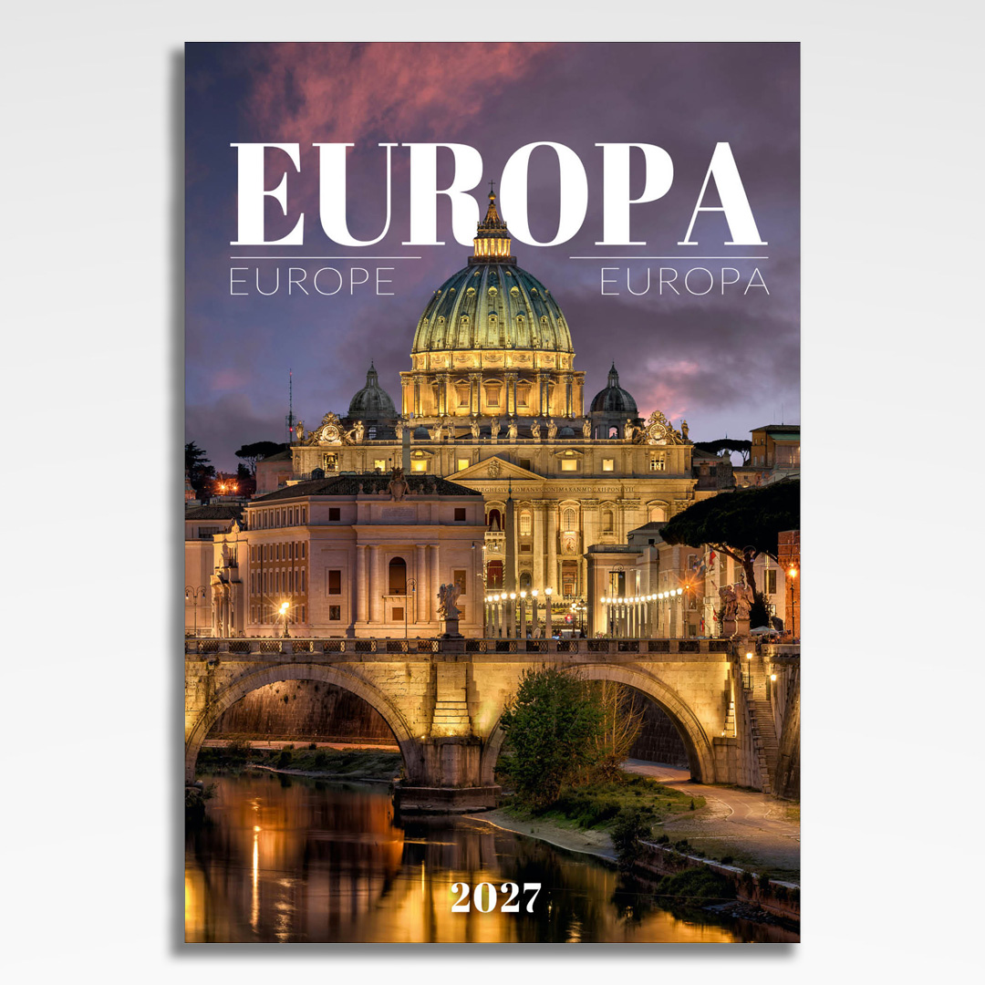 kalendarz wieloplanszowy europa, okładka kalendarza z grafiką tematyczną i spiralą Wire-O