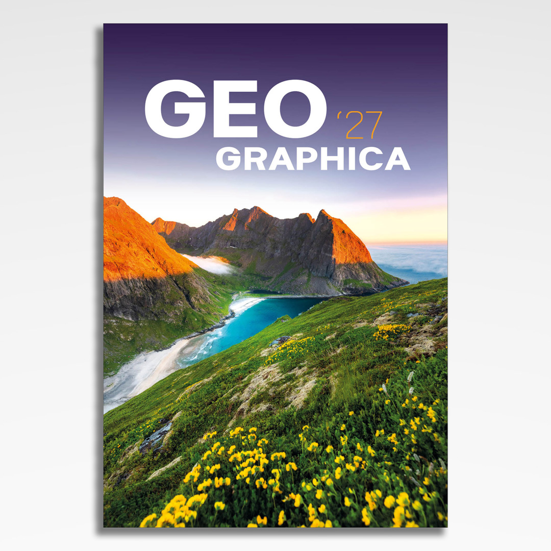kalendarz wieloplanszowy geographica, okładka kalendarza z grafiką tematyczną i spiralą Wire-O