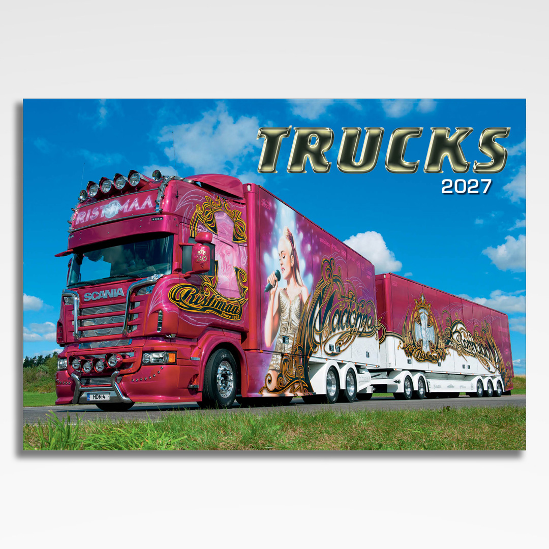Kalendarz wieloplanszowy Trucks (20szt.) - 28 kalendarz wieloplanszowy trucks, okładka kalendarza z grafiką tematyczną i spiralą Wire-O
