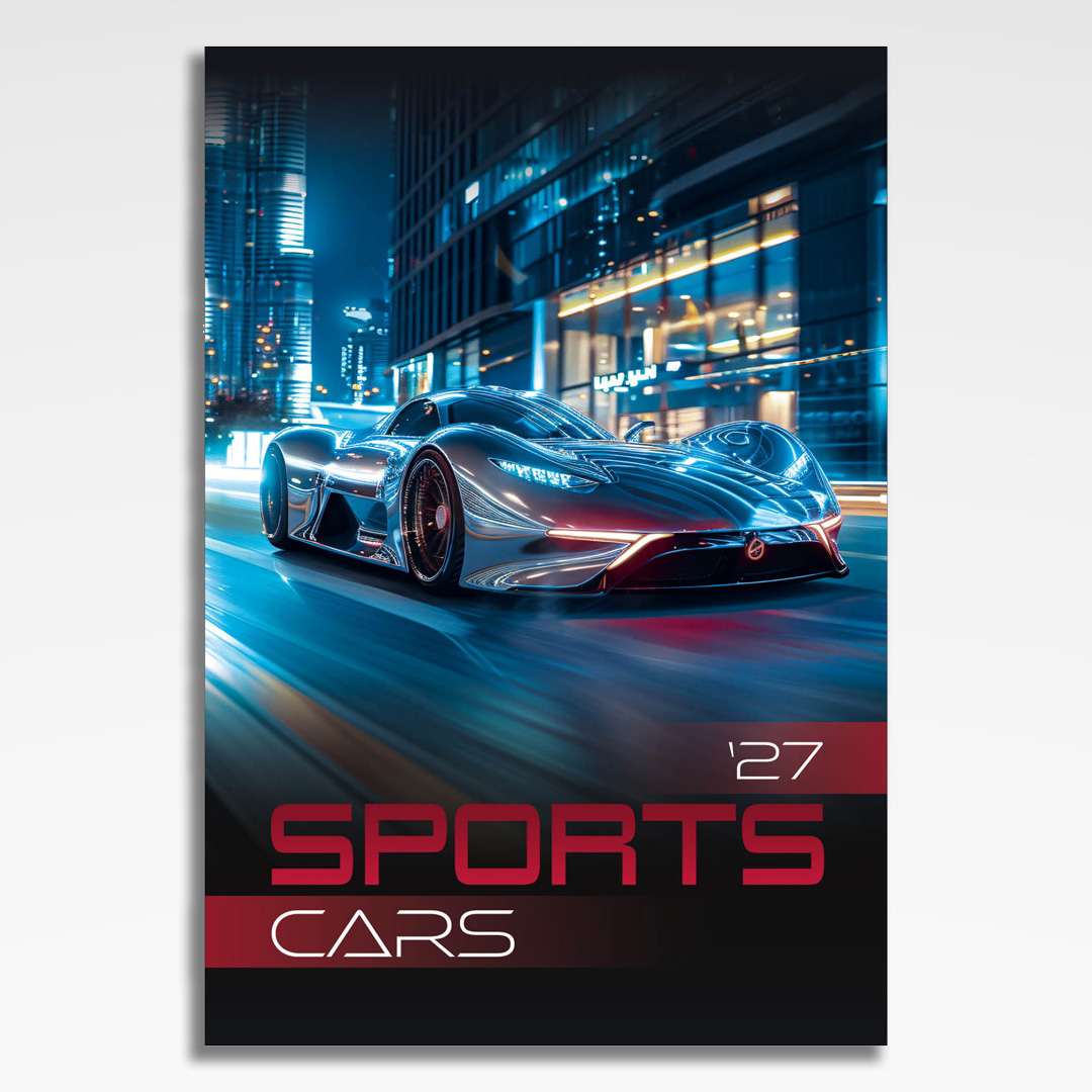 kalendarz wieloplanszowy sports cars, okładka kalendarza z grafiką tematyczną i spiralą Wire-O