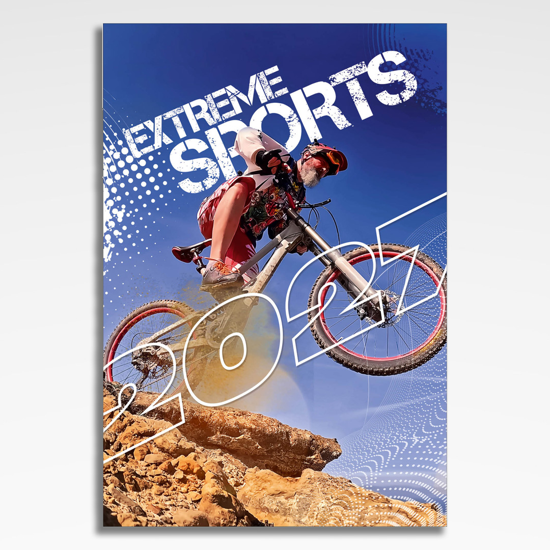 kalendarz wieloplanszowy extreme sports, okładka kalendarza z grafiką tematyczną i spiralą Wire-O